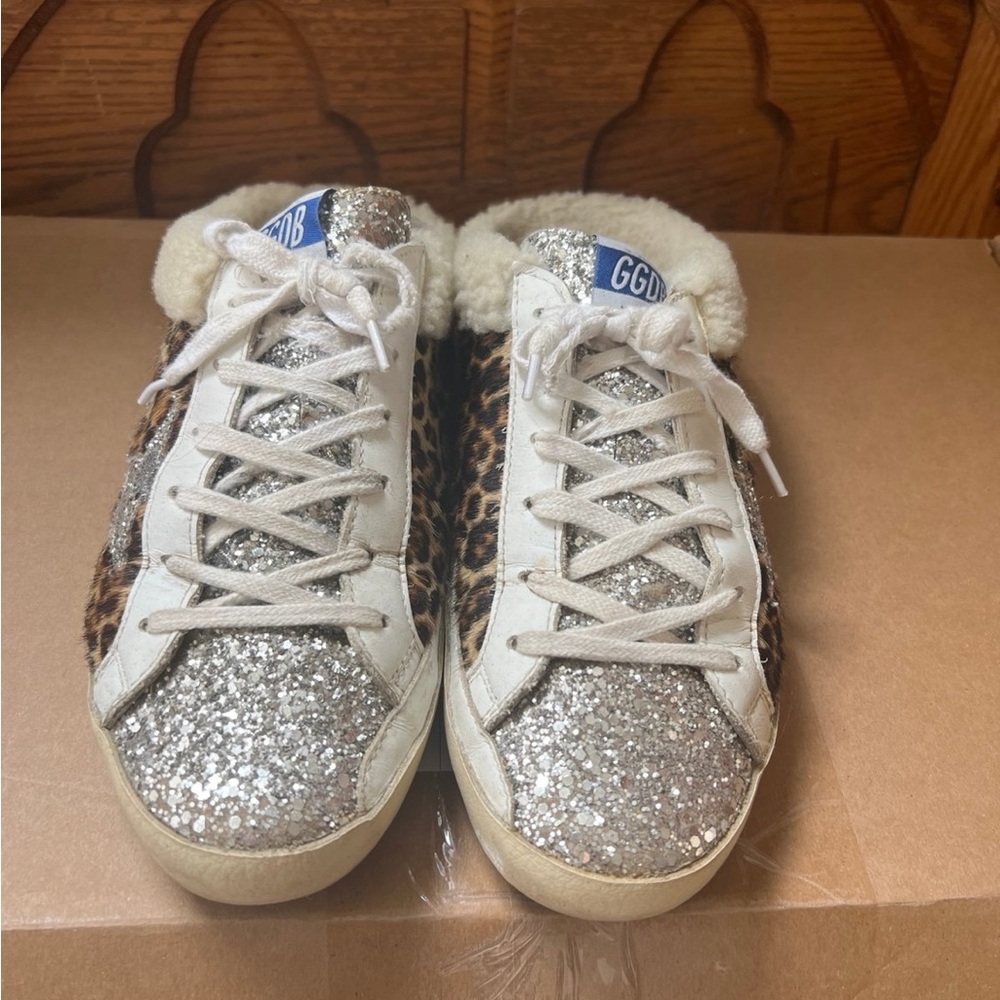 Golden Goose Silver Glitter and Leopard Sneakers Private Edition